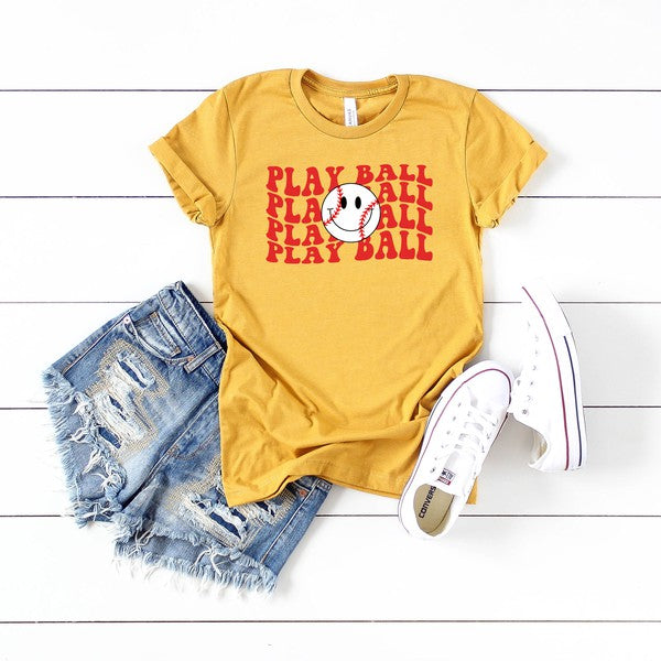 Play Ball Stacked Smiley Face Short Sleeve Tee