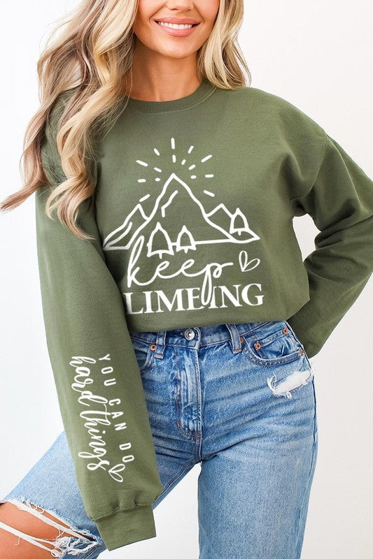 Climbing Faith Sleeve Graphic Fleece Sweatshirts