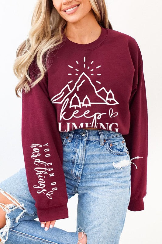 Climbing Faith Sleeve Graphic Fleece Sweatshirts