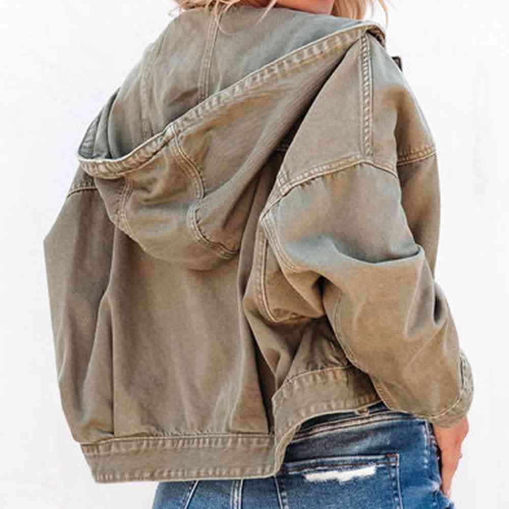 Hooded Dropped Shoulder Denim Jacket