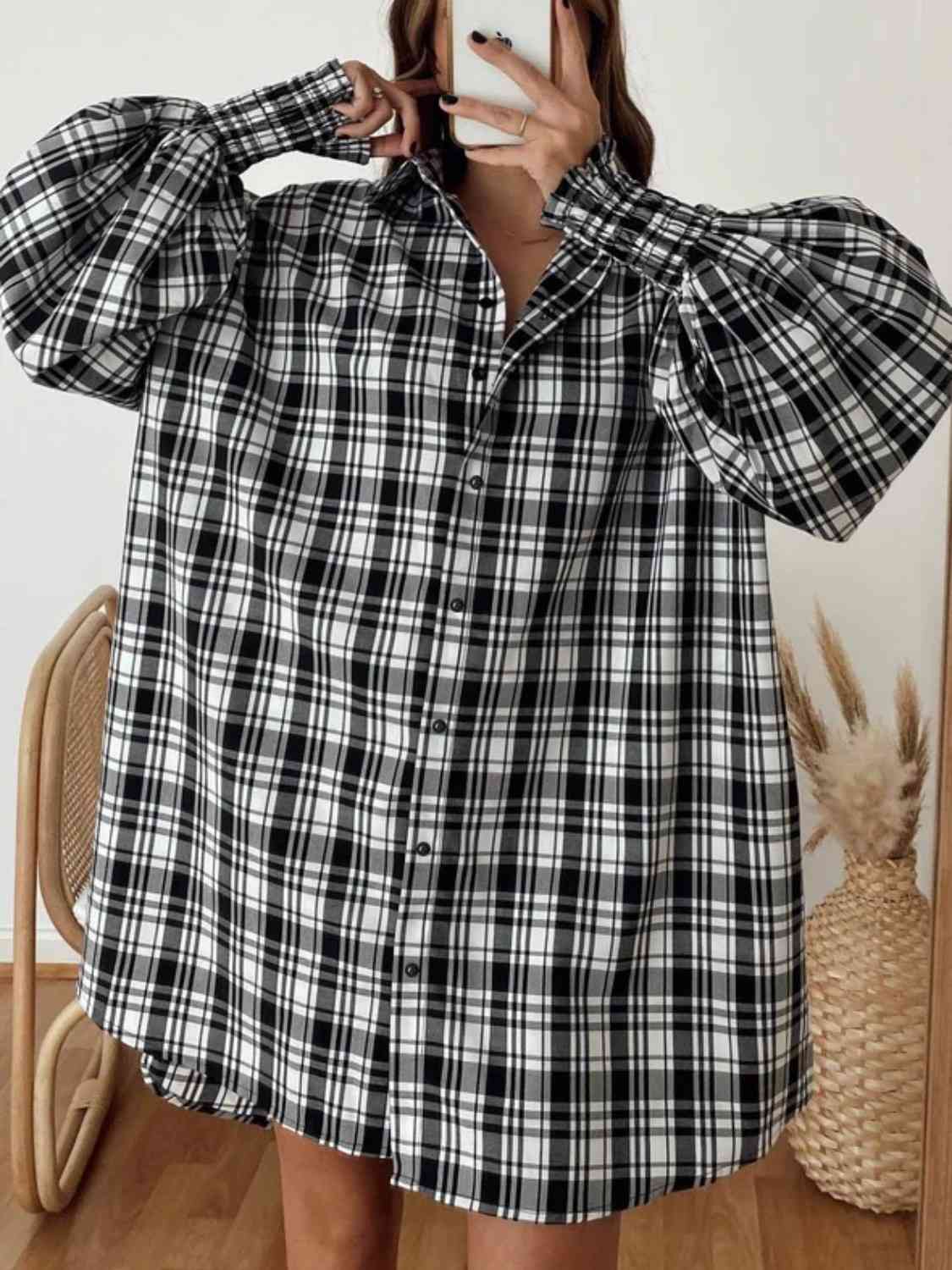 Plaid Lantern Sleeve Shirt