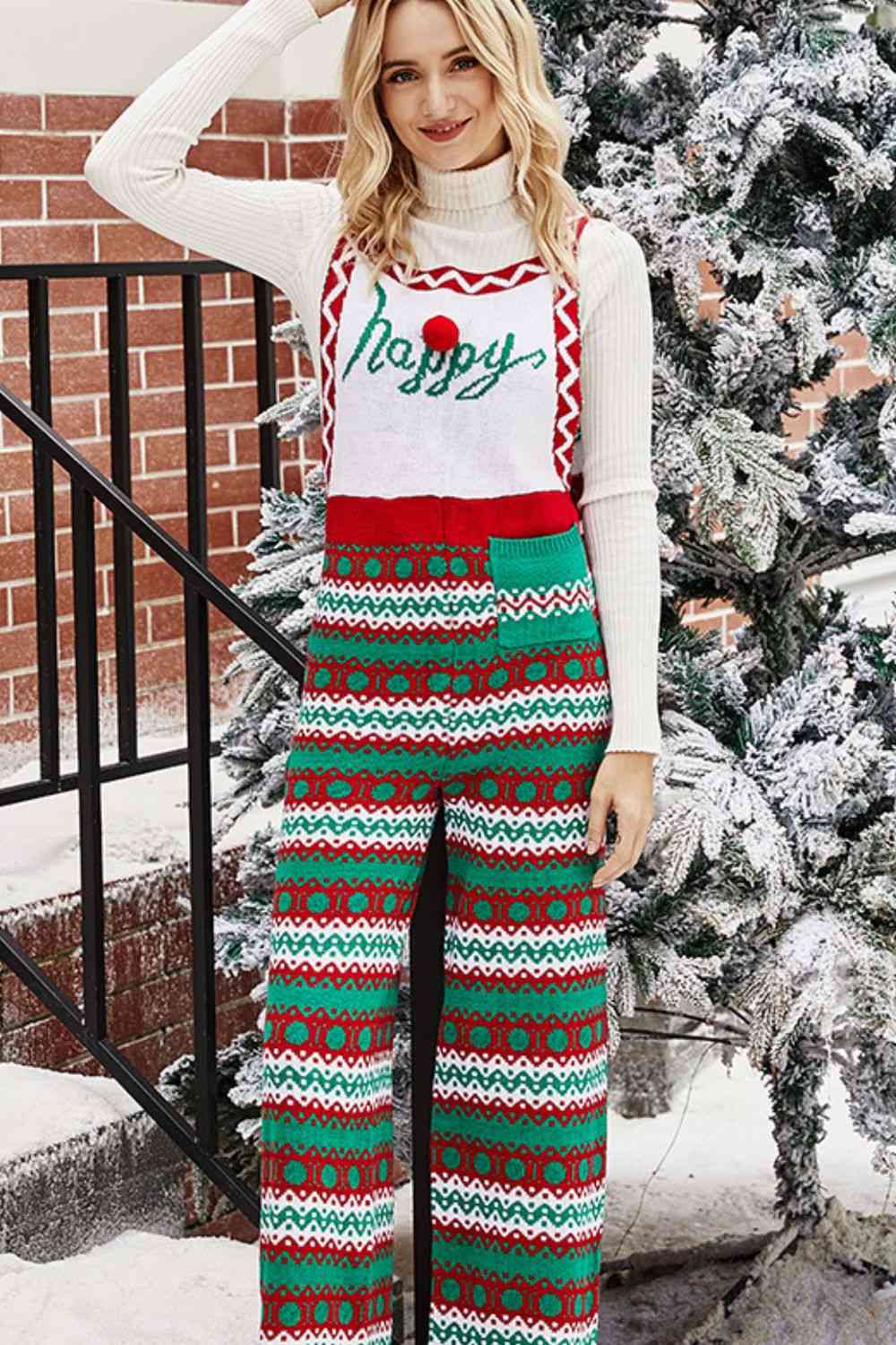 Christmas Knit Straight-Leg Overalls