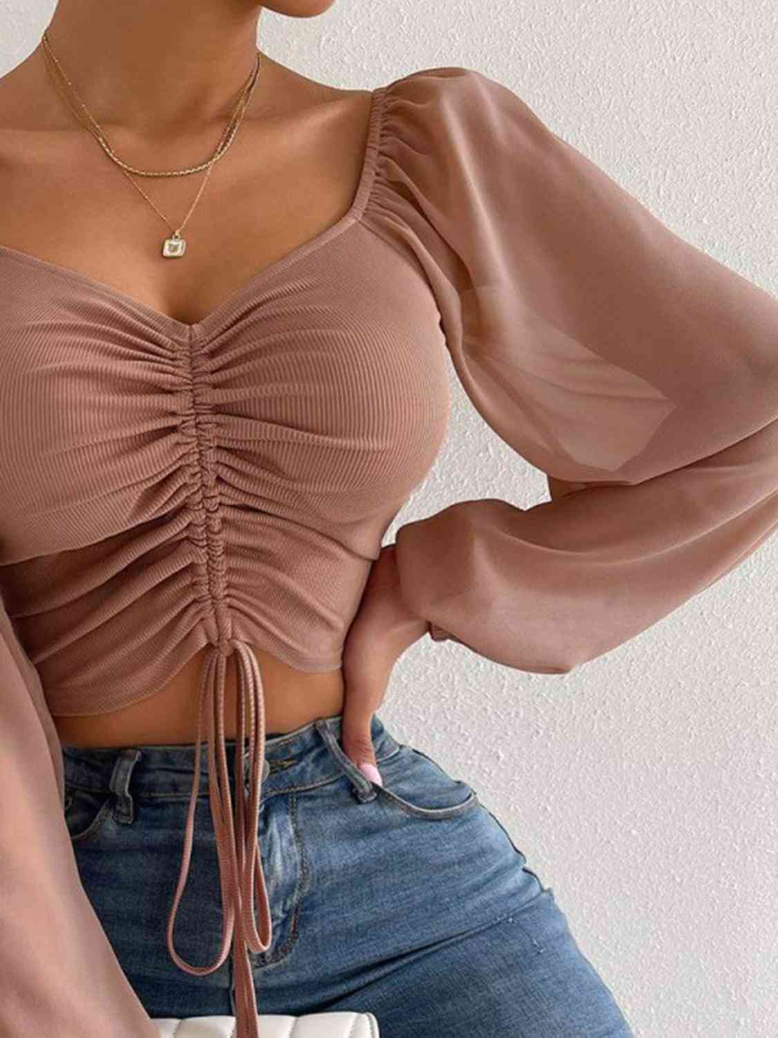 Drawstring Sweetheart Neck Cropped Top