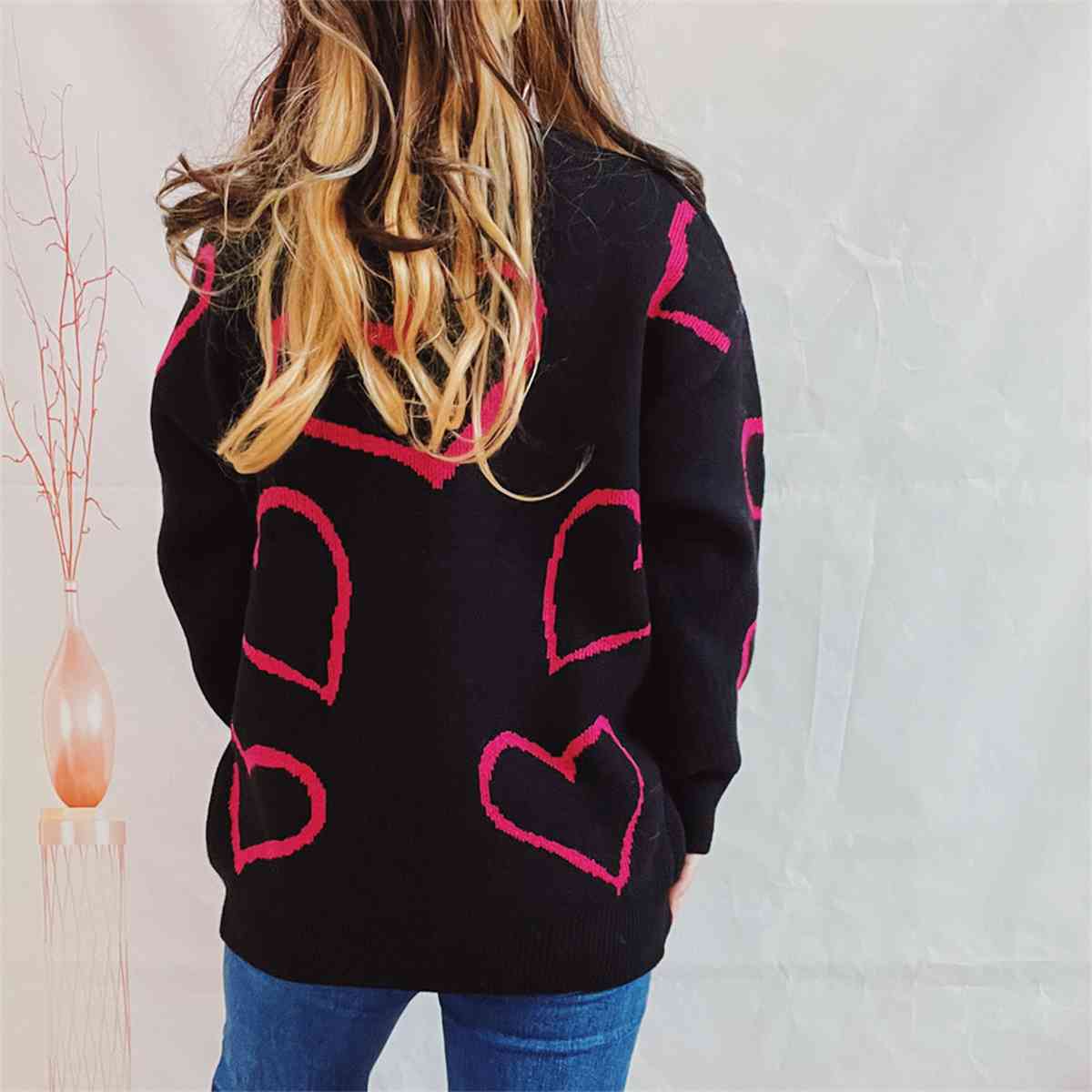 Heart Pattern Long Sleeve Sweater